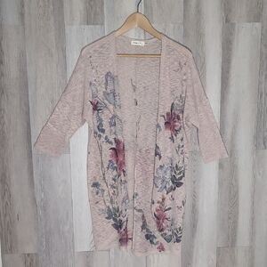 Ginger G Womens Large Long Cardigan Gauze Lightweight Floral Boho Mexico Flowy